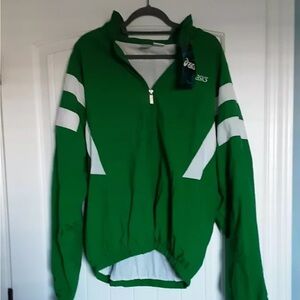 NWT Vintage Men’s Asics Green and White Windbreaker Zippered Jacket Sz XL